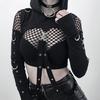 GMXIA Dark Wind Sommer Mode Top O-Ausschnitt Langarm Crop Mesh kurze Hoodie Frau