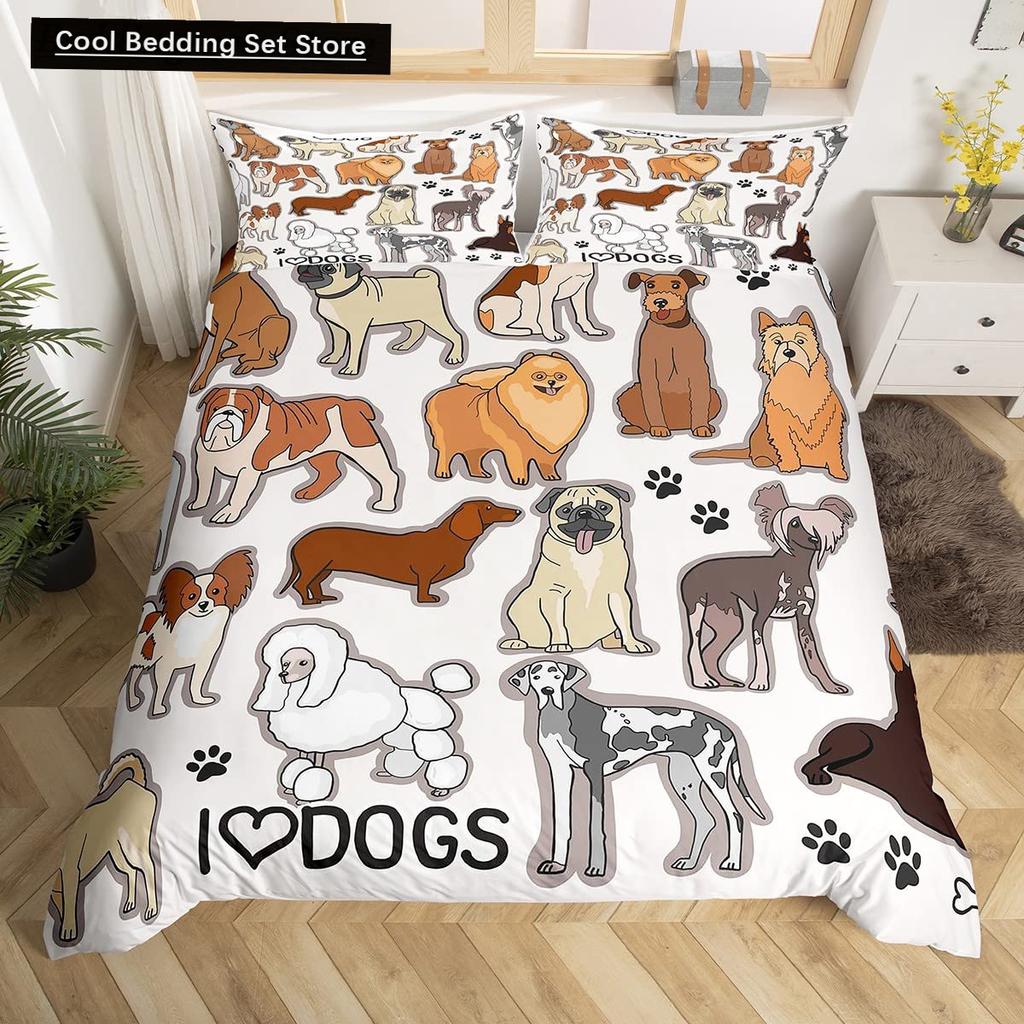 Cartoon Shiba Inu King Queen Bedding Set Yellow Pet Puppy Duvet Cover Cherry Blossoms Tree Quilt Cover Polyester Comforter Cover
