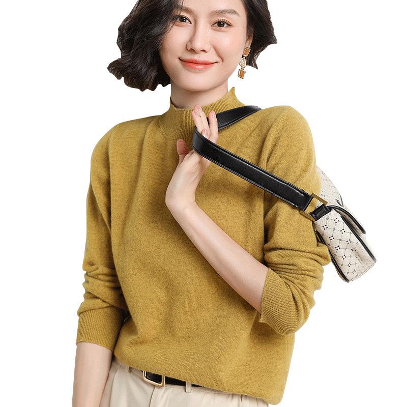 Maglione da donna autunno e inverno maglione a maniche lunghe con collo alto e fondo lavorato a maglia