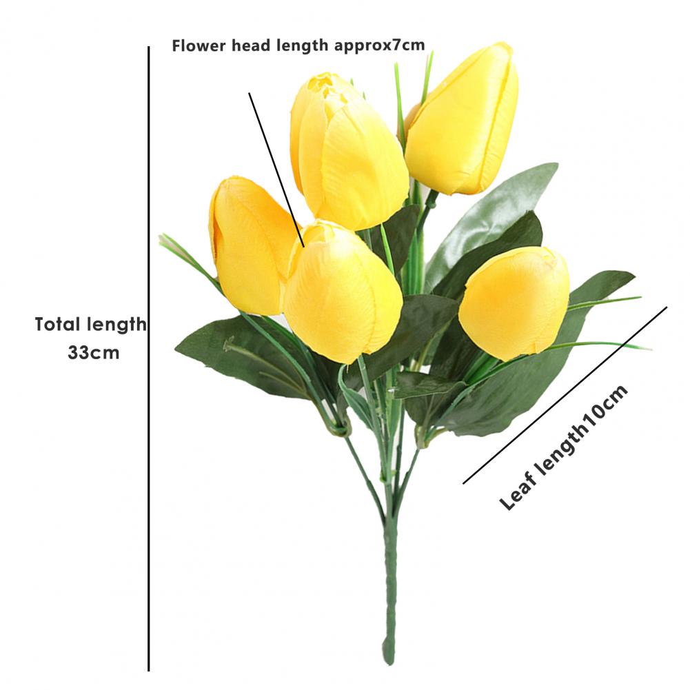 1 Branch 33cm Artificial Flower No Watering No Fade Faux Silk Cloth Wedding Bridal Handheld 6 Heads Simulation Tulips Home Decor