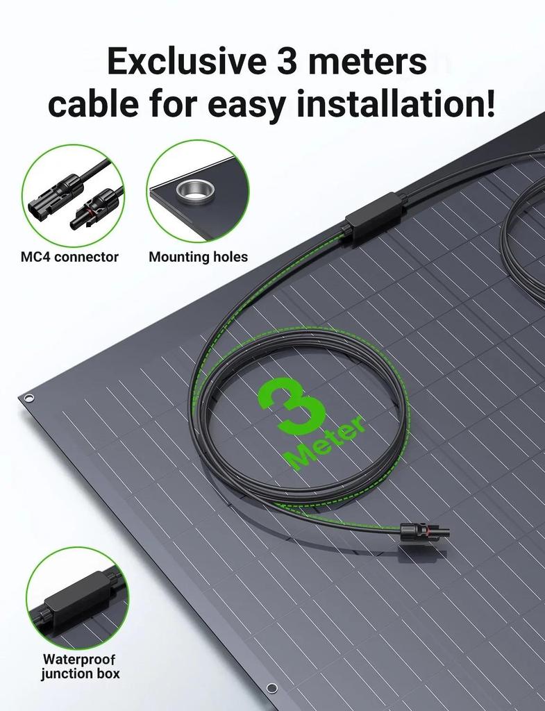 Painel Solar Flexível de 480W (2×240W) Módulo Solar Monocristalino, Revestimento ETFE, para RV, Caravana, Barco, Telhado,