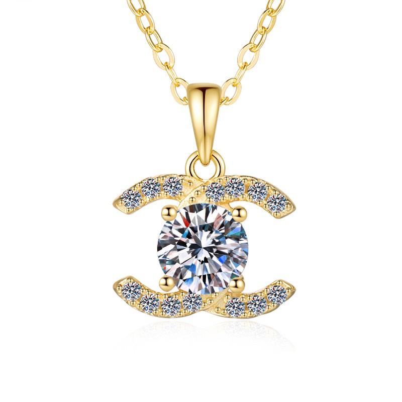 C Letter Moissanite Pendant Necklace Women Men Sterling Chain Elegant Minimalist Jewelry Office Daily