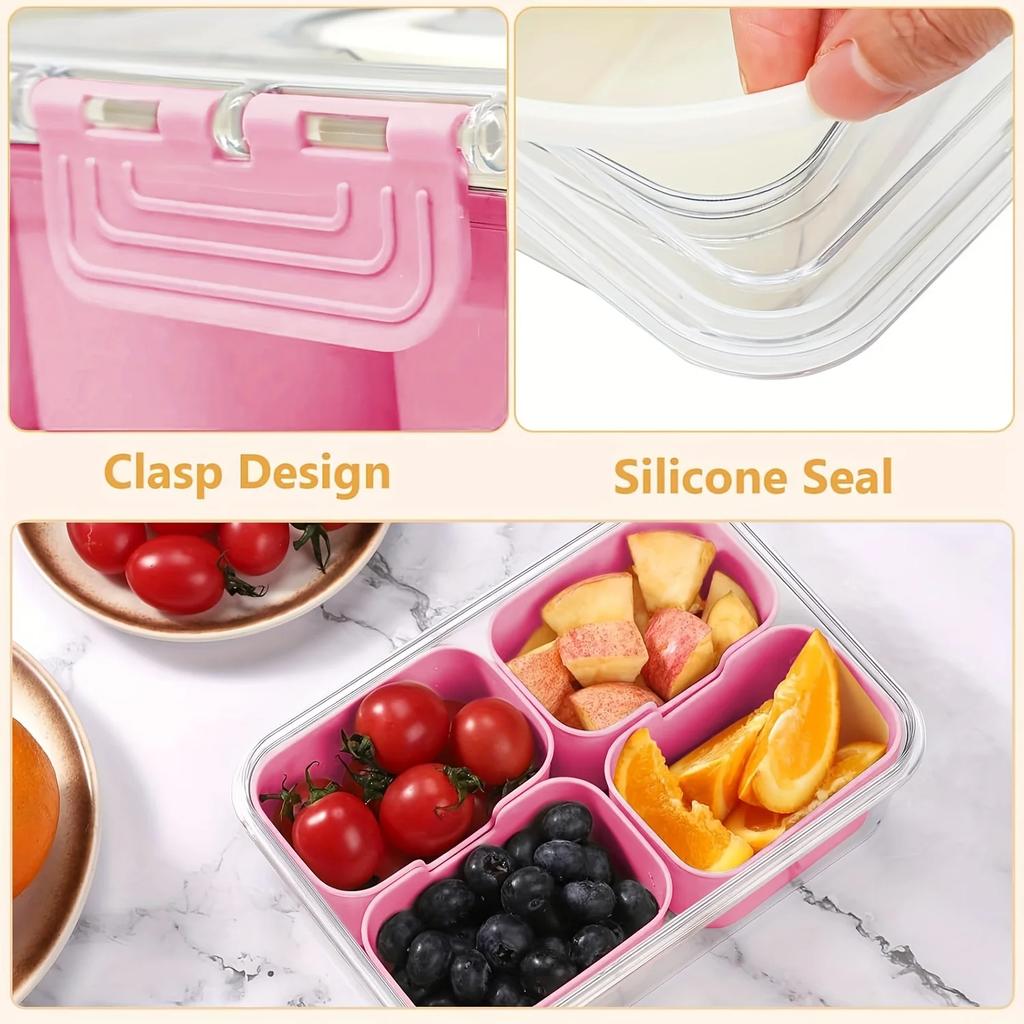 Snackle Box Container Lid with 4 Compartment with Lid Portable Divided Serving Tray for Parties Sweets Vegetables Biscuits Nuts