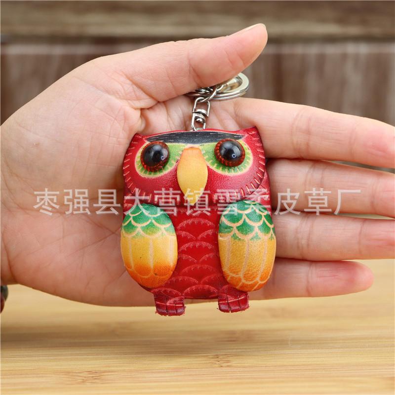 First Layer Cowhide Creative Keychain Owl Pendant Bag Pendant Colorful Owl Mini Keychain Pendant