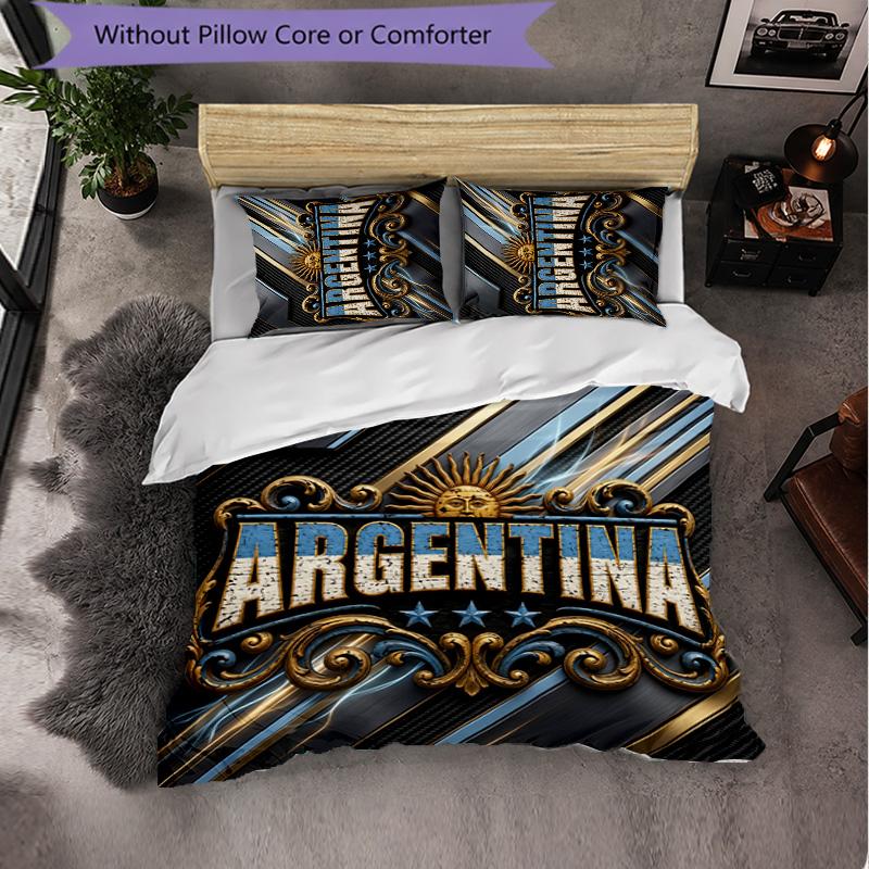 Argentinien Fußball Muster 3-teiliges Bettwäsche-Set Weiche Mikrofaser-Bettbezug mit Kissenbezügen für Schlafzimmer