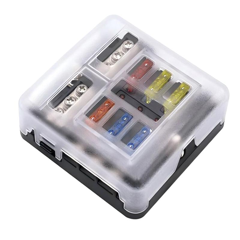 12V Fuse Block,Waterproof Boat Fuse Panel With Led Warning Indicator Proof Cover-6 Circuits With Negative Bus Fuse Box