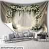 Omantic Floral Garland Tapestry, White Roses And Greenery Arch Print, Aesthetic Wall Art For Bedroom Living Room