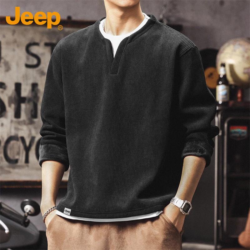 JEEP Men s Waffle Knit Henley Long Sleeve T-Shirt
