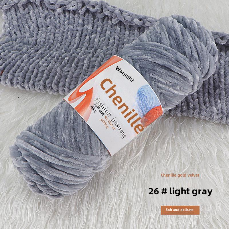 Chenille Gold Velvet Knit Scarf, Hat, Crochet Slippers, Doll Wool DIY Knitting Kit