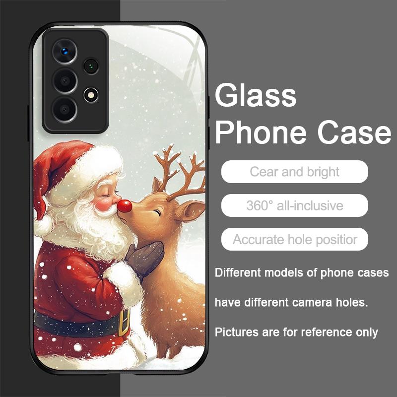 Süßes Weihnachts-Nikolaus-Muster Gehärtetes Glas Handyhülle für Samsung Galaxy A06 A55 A54 A53 A52 A36 A14 A15 A31 5G Y2K Hülle