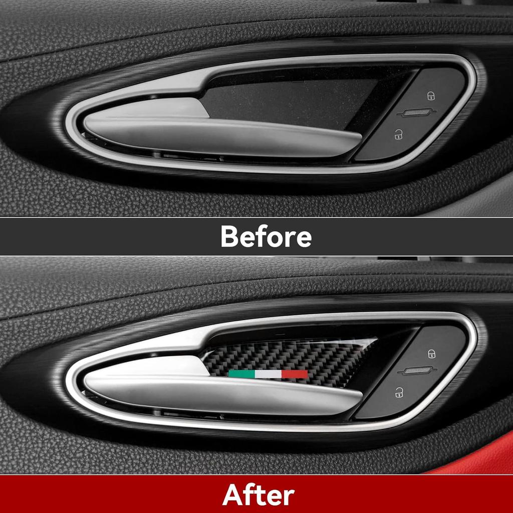 4PCS Car Inner Door Bowl Cover Trim Carbon Fiber Sticker Decal fits for Alfa Romeo Giulia Stelvio Tonale 2016 2017 2018      2024 2025 2026 Interior