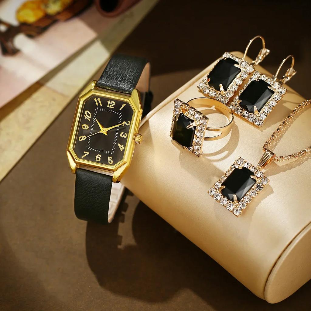 1/5/6PCS Luxury Square Women's Watches Fashion Ladies Quartz Wristwatch Jewelry Set Classic Simple Femme Relógios Masculino