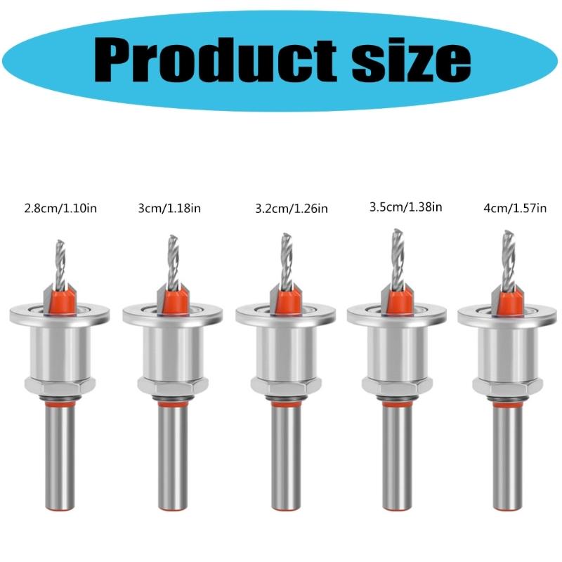 5Pcs Multifunction Limit Taper Hole Round Shank Countersink Drill Bit with Adjustable Depth Stop for Precise Woodworking