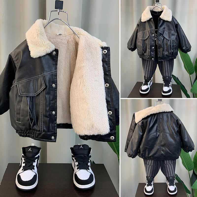 Chlapecká kožená bunda s fleecovou podšívkou, trendy a cool podzimní kabát pro malé děti (2025)