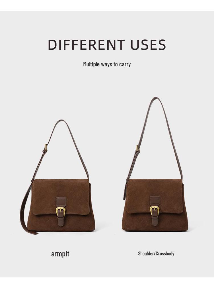Women's Genuine Leather Crossbody and Shoulder Bag - 2026 Spring/Autumn Collection, Exquisite Suede with High-End Texture