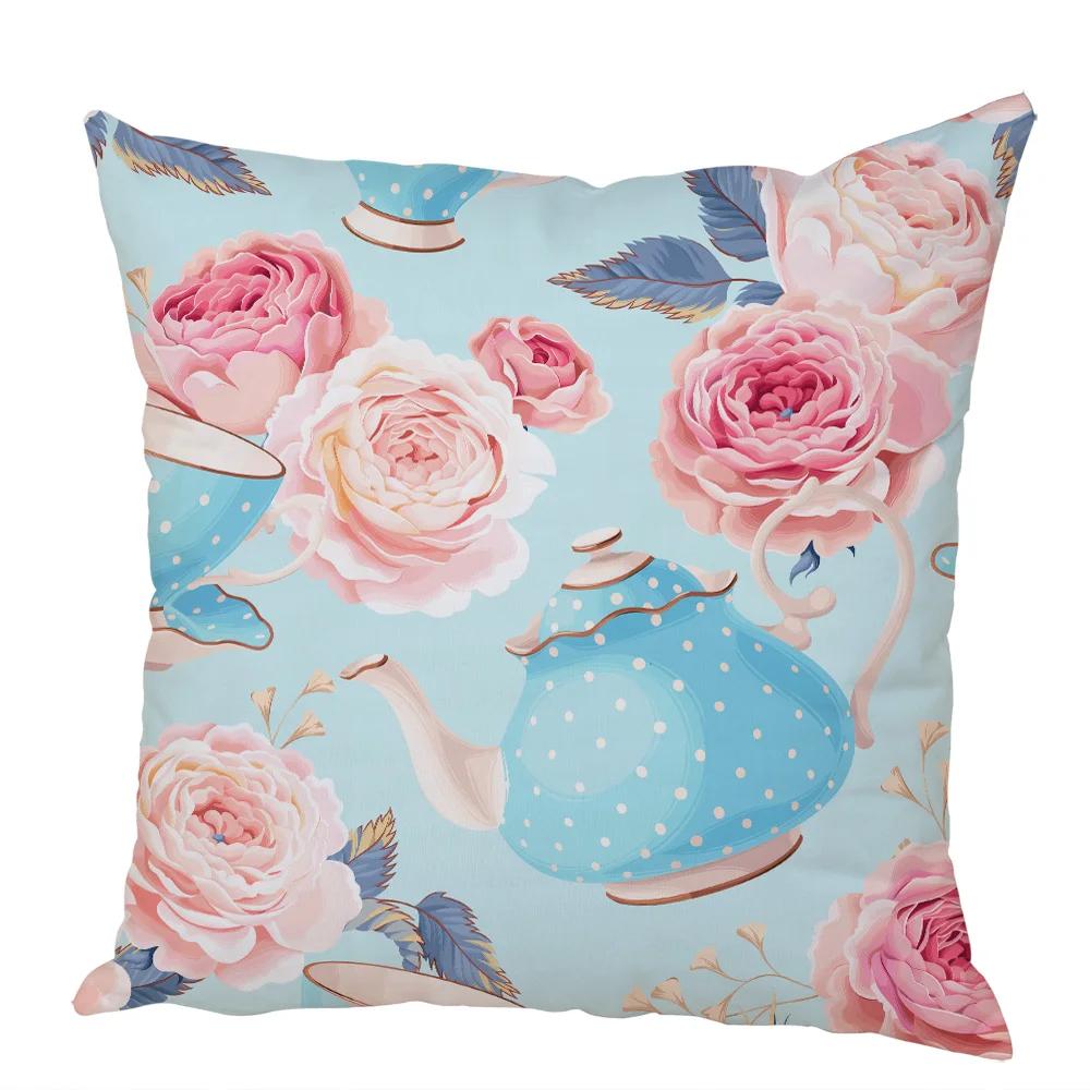 Nordic Style Rose Flower and Birds Pillow Case Cushion Cover for Car Peach Skin Decor Flower Plant Animal Throw Pillowcase