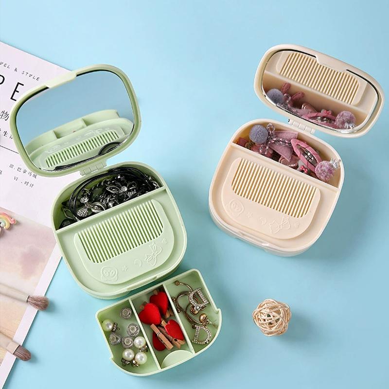 Portable Desktop Makeup Mirror with Storage Box and Comb Dormitory High-Definition Folding Vanity Mirrors Multi-Cosmetic Mirrors