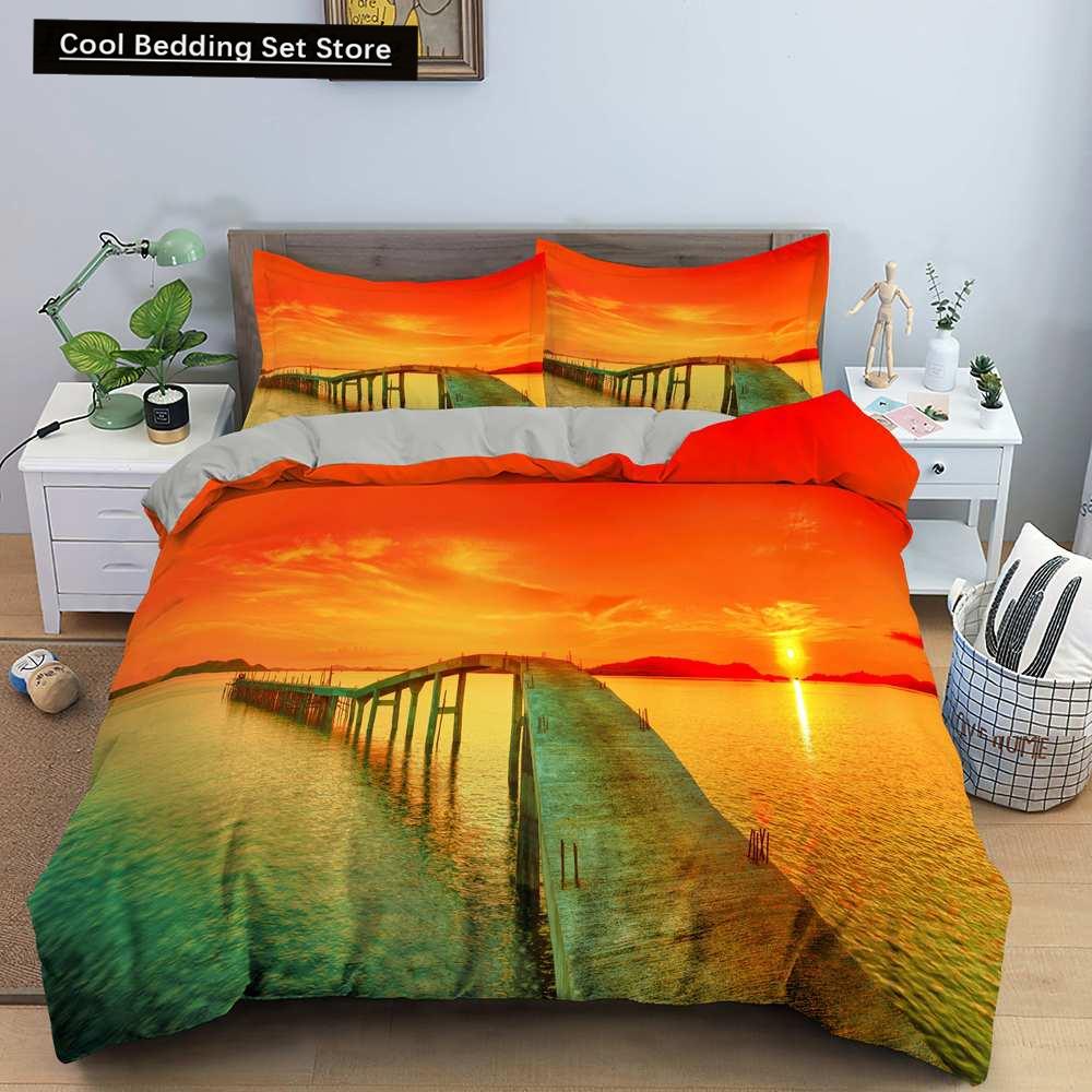 3D Pejzaż Natury Król Królowa Poszewka na Kołdrę Kwiaty Zielone Liście Pościel Zestaw Widok Shimen Poszewka na Kołdrę Poliester Pokrowiec na Kołdrę