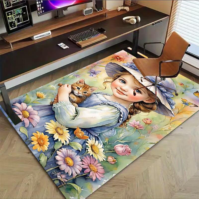 1PC girl flowers Extra Large Non Slip Floor carpet, Office, family, Studio   Large Area Rug Indoor Rugs, Bold Statement Piece