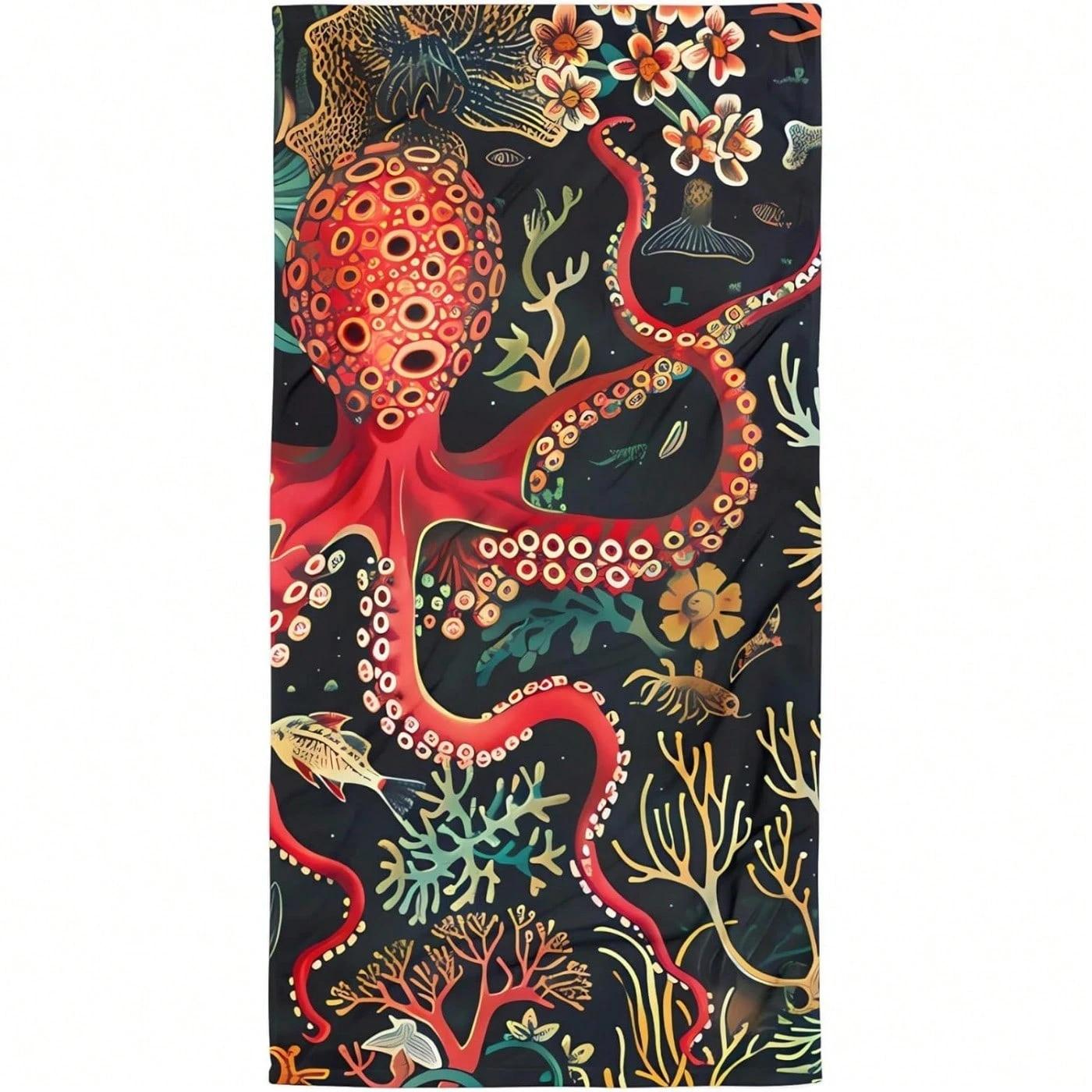 

Octopus print beach towel,lightweight ultra-fine fiber,fast drying,high water absorption,summer travel beach towel, W30*H60(CM)
