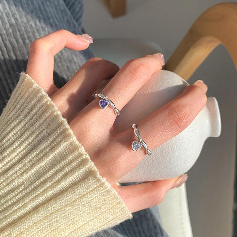 Adorable Heart Shaped Purple Diamond Chain Ring Stunning Geometric Design Women For