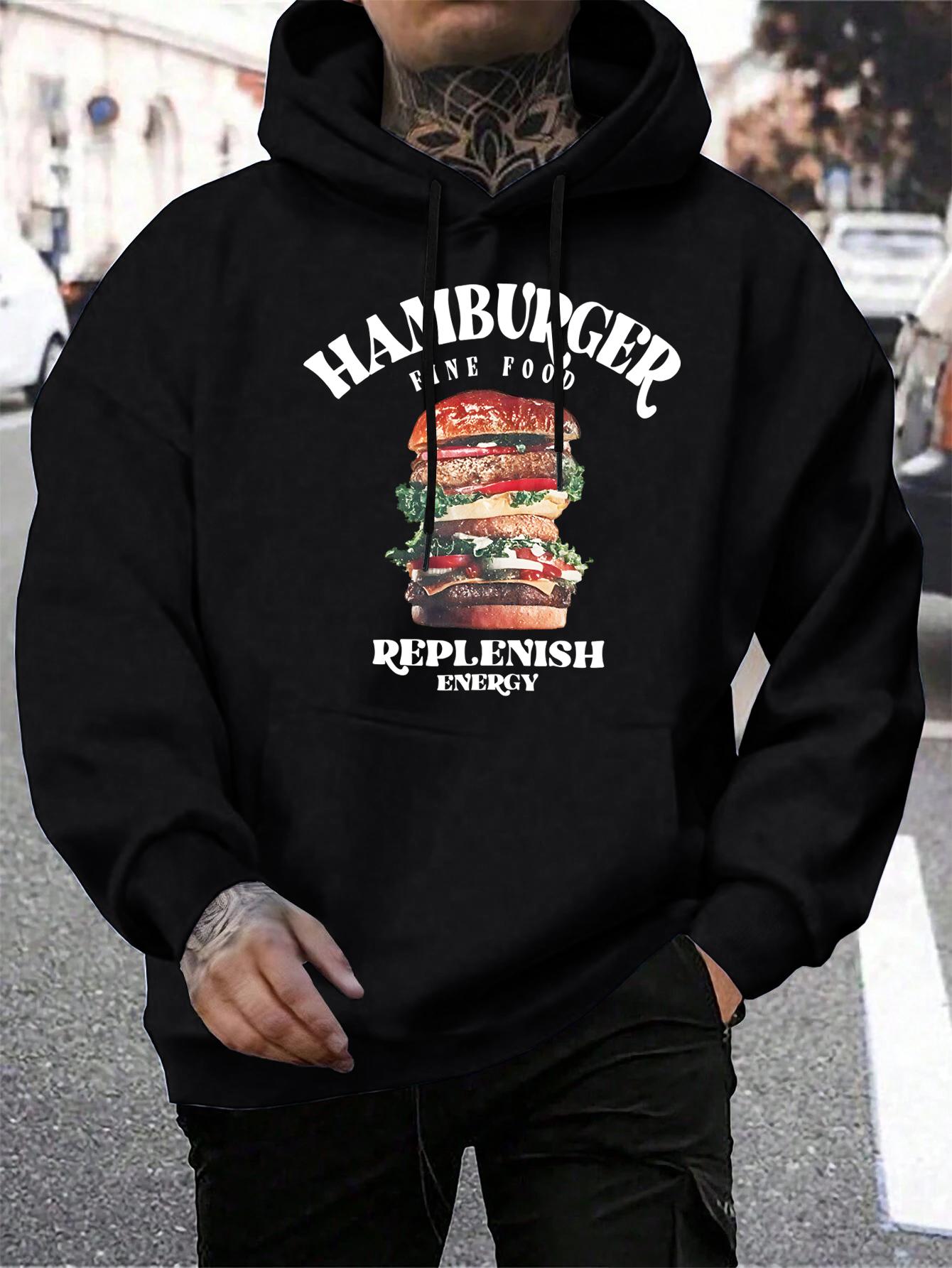 

Hamburger Fine Food Replenish Energy Print Men Hoodie Autumn Fleece Clothing Casual Loose Man Hoody All-Match Soft Streetwear 3XL