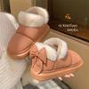 Bow Knot Short Ankle Snow Boots Women Winter Plush and Thick Insulation Waterproof PU Cotton Household Shoes Home Slipper Women