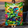 Custom Dinosaur Fleece Blanket Personalized Name Photo Throw Soft Cozy Plush Blanket For Kids Boys Girls Bed Sofa Gift