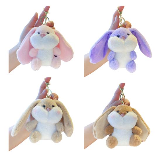Doll Pendant Plush Keychain Soft Lop-Eared Rabbit Pendant with 360 Degree Rotating Metal Buckle Healing Stuffed Keychain