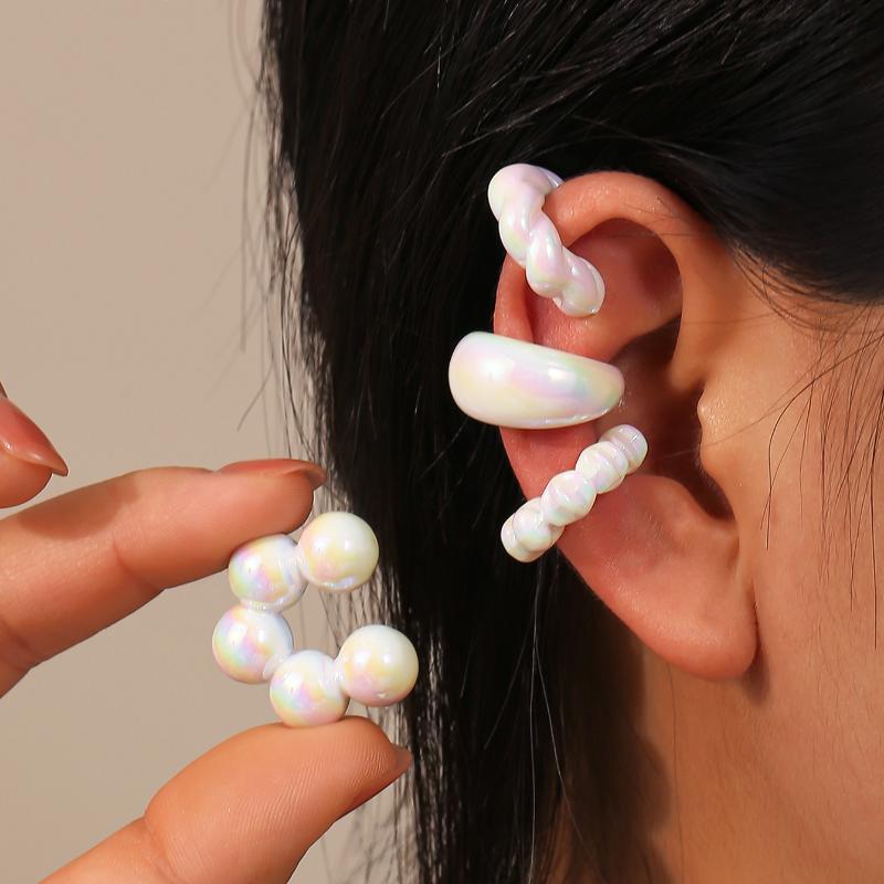 Set di 4 Braccialetti per Orecchie da Donna Senza Foro  Colorati Trasparenti Dopamina Irregolari a Forma di C Clip On Orecchini Gioielli