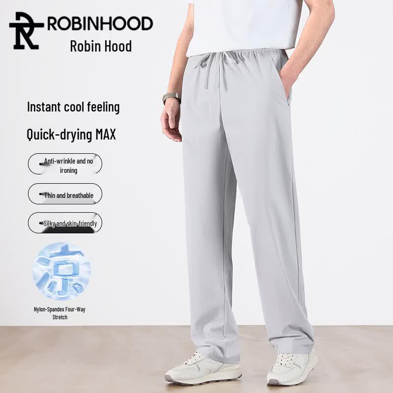 ROBINHOOD Men s Summer Ice Silk Straight-Leg Casual Pants XL