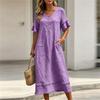 Women's Casual Loose Fit Midi Dress V Neckline Half Sleeve Ruffle Trim Lightweight Summer Dress