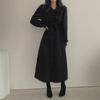 Korean Chic French Retro Corduroy Lapel Tie-Waist Long Dress for Women