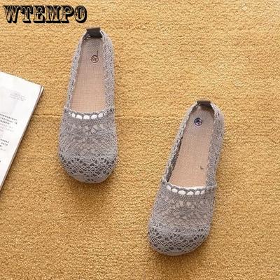 Zapatos individuales de malla calados para mujer, zapatos de tela antiguos de Beijing, zapatos de frijol de suela suave antideslizantes versátiles para mujer, zapatos transpirables