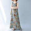 Real Summer New Bohemian Literary Loose Round Neck Print Sleeveless Dress Women's Medium and Long