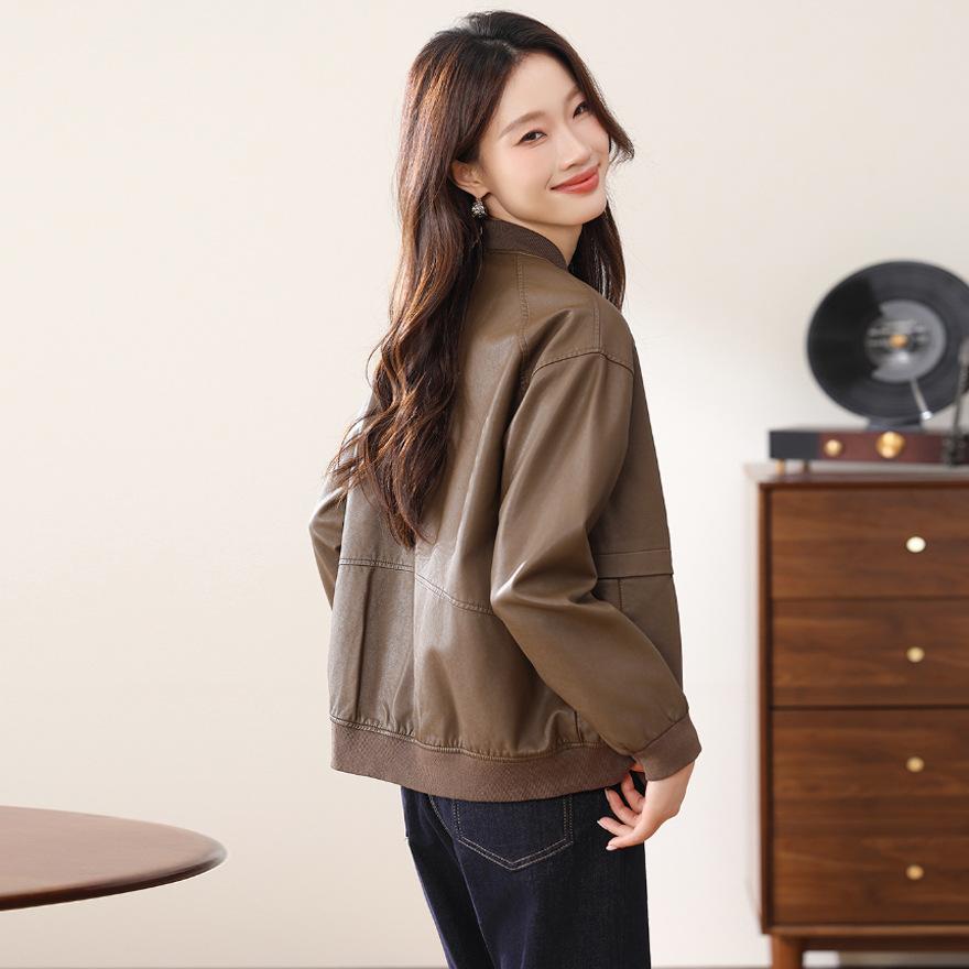 Fashion short leather jacket women's spring and autumn new loose versatile leather jacket casual baseball jacket