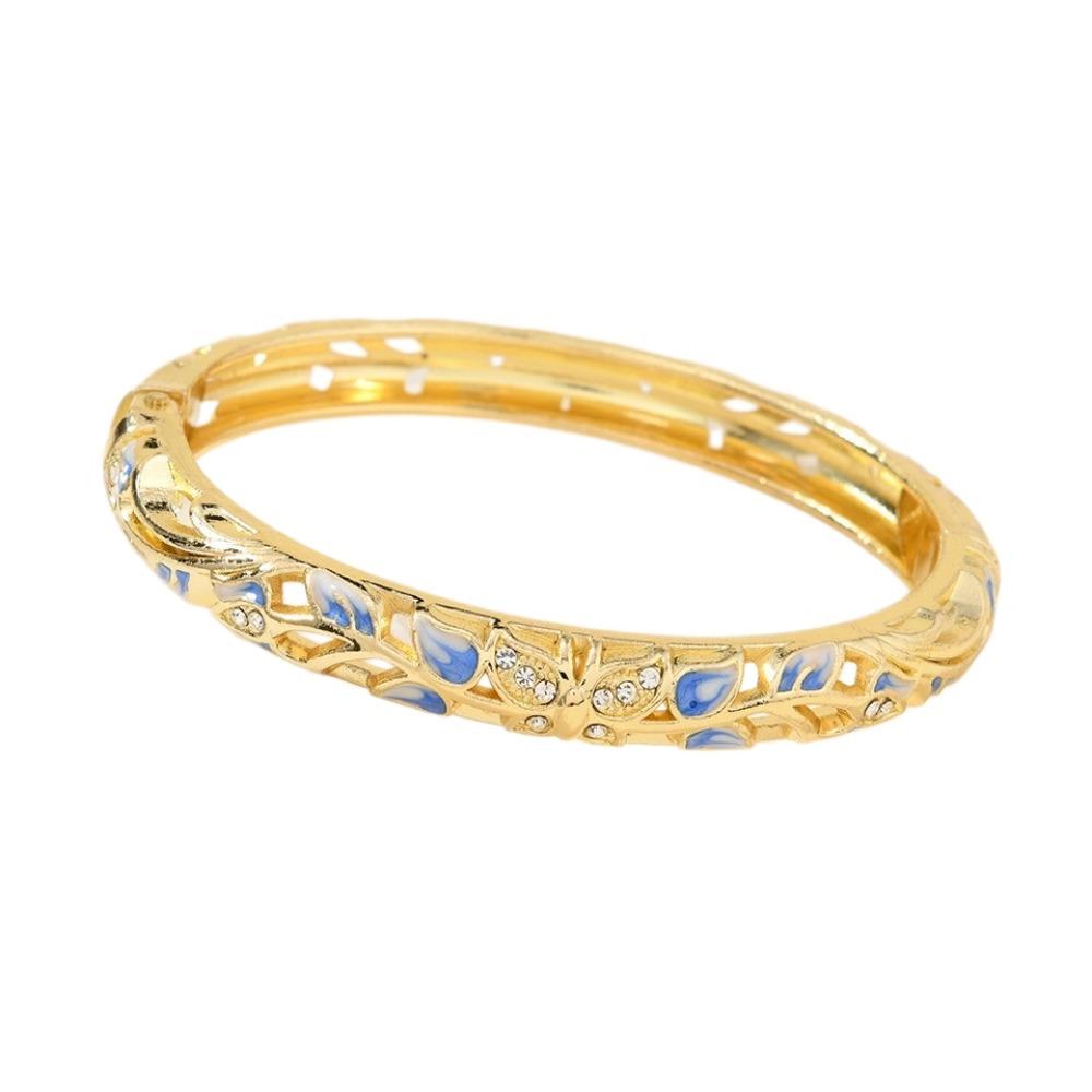Colorful Vintage Cloisonne Bangle Enamel Women's Hand Bracelet Flower Crystal Bangle  Girls