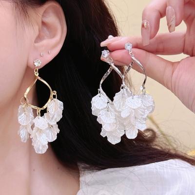 Orecchini a frange a forma di petalo di conchiglia francesi orecchini a lobo in zircone light luxury gioielli regalo per donna
