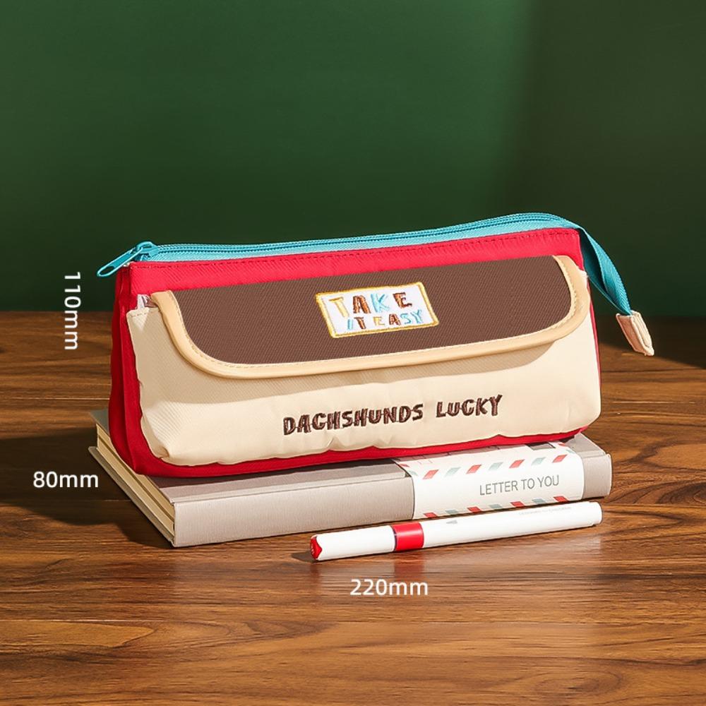 Color-blocking Pen Bag Large Capacity Stationery Bag Multi-functional Pencil Case  Students