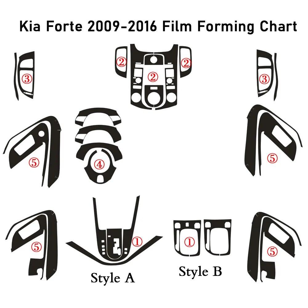 For KIA Forte 2009-2016 Interior Central Control Panel Door Handle 3D/5D Carbon Fiber Stickers Decals Car Styling Accessorie