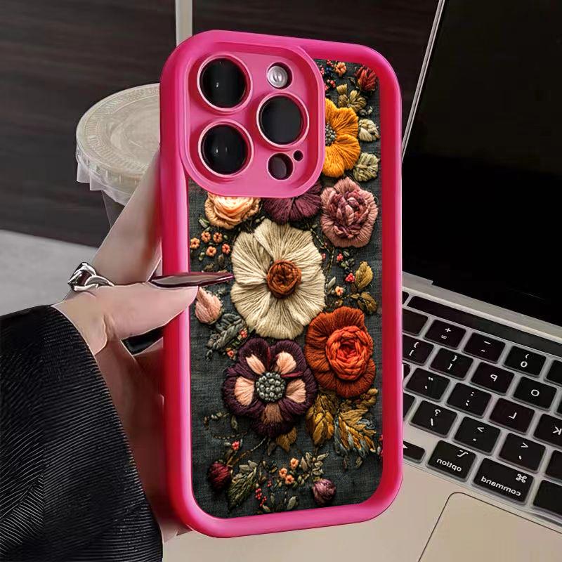 Retro Embroidery-Look Floral Print Phone Case Phone Case For iPhone 17 16 15 Pro Max 14 13 12 11 XS X XR 7 8 Plus 16E Air Cover