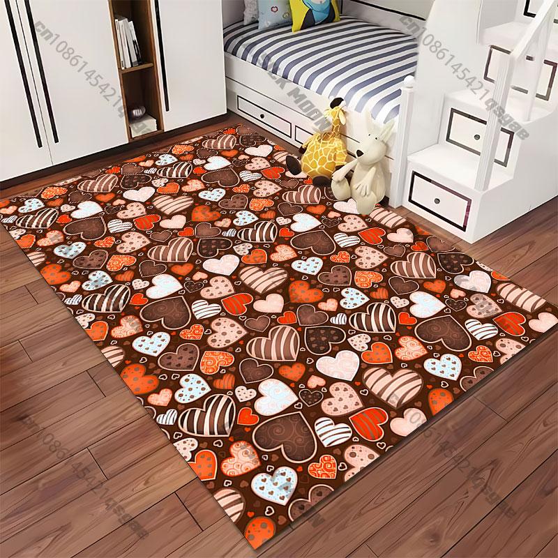 Colorful Hearts Chocolate Pattern Carpet Yoga Living Room Room Decor Children's Crawling Mat Doormat Area Rug Games Mat