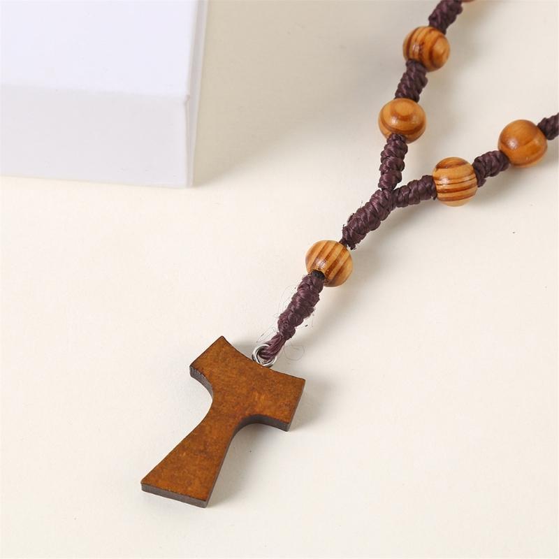 Holzperlen Rosenkranz mit 8mm Perlen und Kreuzanhängern für Gebetsmeditationen Eleganter Holzmaserung Rosenkranzperlen