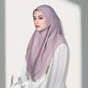Non-Transparent Double Layer Chiffon Hijab Elegant Drape Solid Color Instant Chin Cover Scarf Pinless Design Wrinkle-Resistant