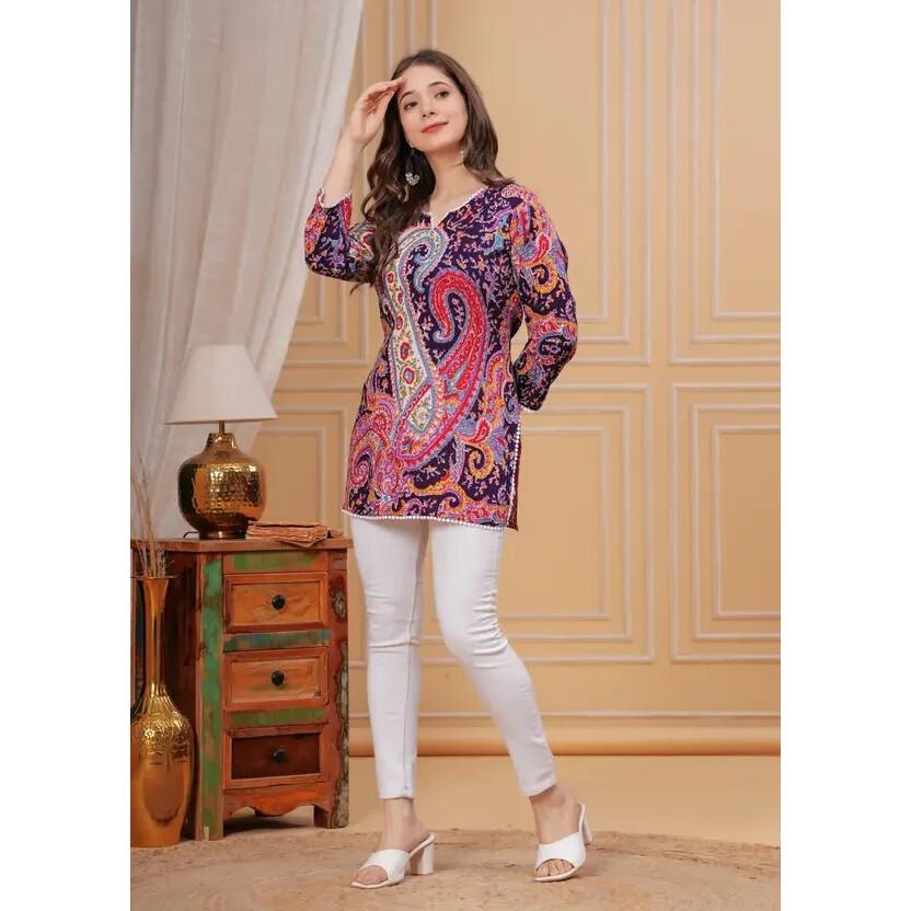 Women Floral Print Rayon Straight Top Kurta Party Wear Designer Top Tunic Kurti VFP-1836a