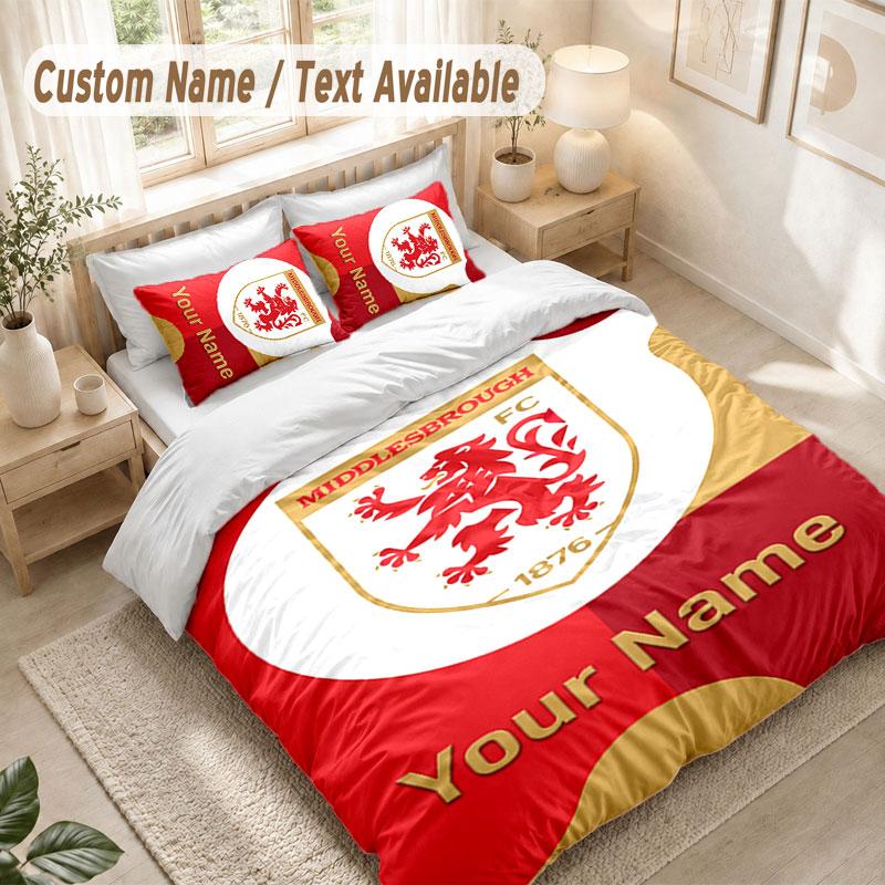 Custom Name Bedding Set 3 PiecesMiddlesbrough FC Print Duvet Cover + 2 Pillowcases Soft Bed Decor