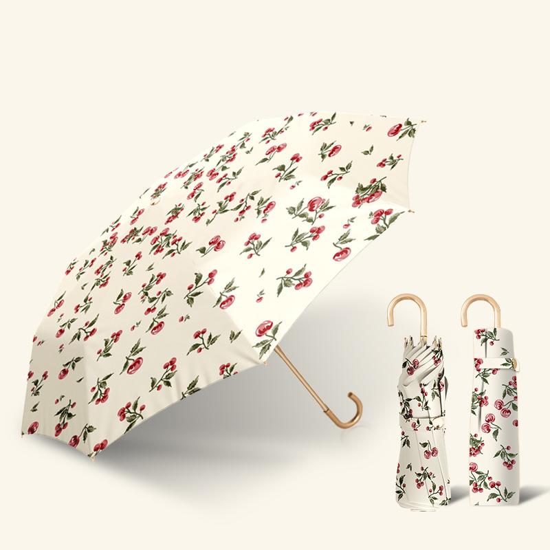 Gancho curvo francés, gancho para paraguas de goma de colores, sombrilla Floral de princesa para mujer, paraguas plegable ultraligero