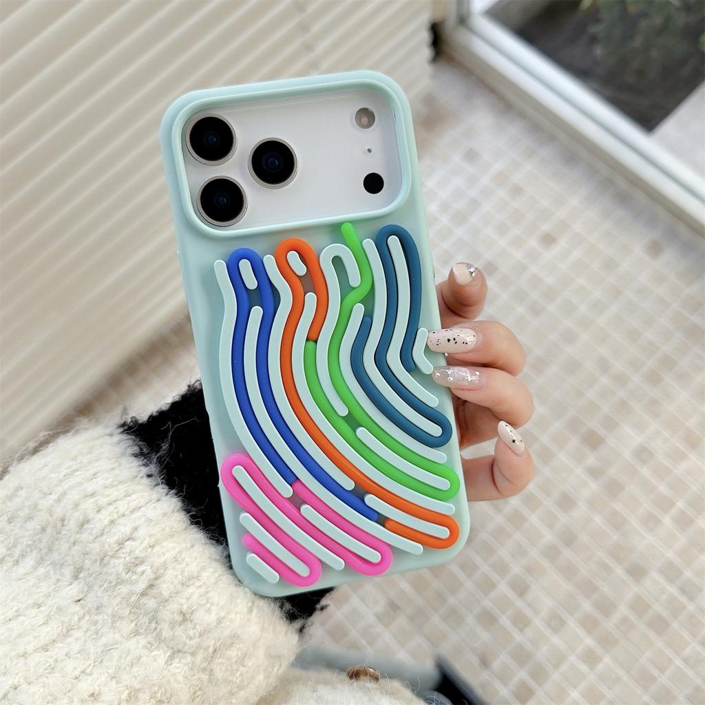 For iPhone 17 Pro Case 3D Stress Relief DIY Colorful Bar Silicone PC Phone Cover Arc Stripe