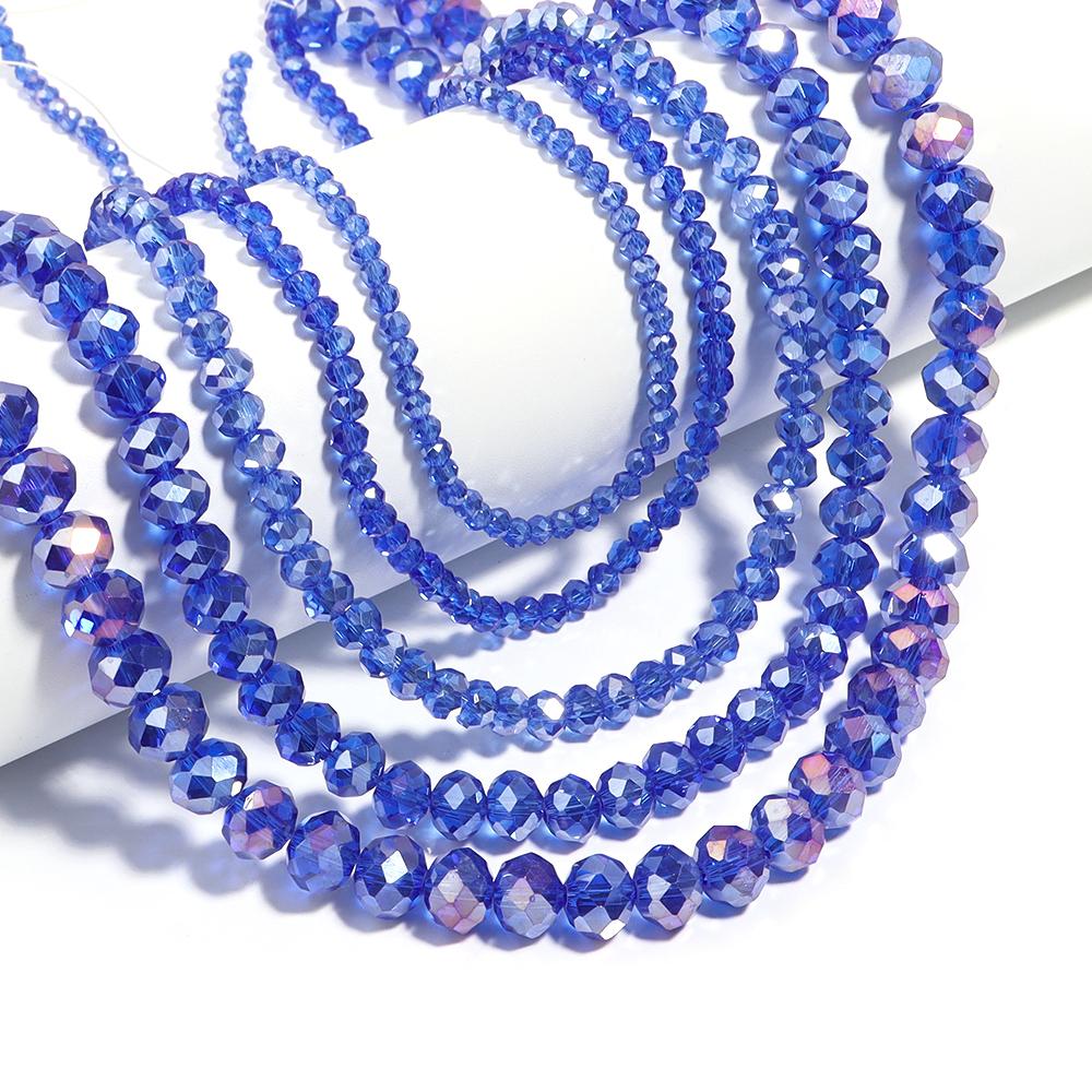 1 Strand 3 4 6 8 10mm Rondelle Faceted Crystal Beads Blue AB Glass Loose Spacer Bead For DIY Jewelry Making Bracelet Accessories