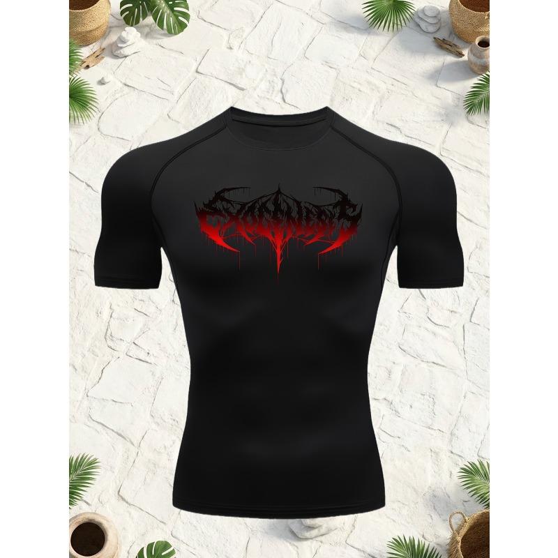 Mens Compression Short Sleeve T-Shirt Red Tribal Death Metal Logo Graphic Quick Dry Breathable High Elasticity Gym And MMA Athletic Top